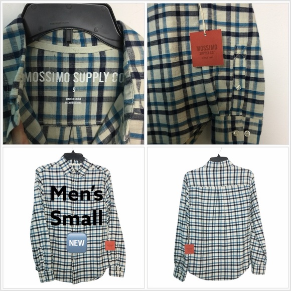 Men’s Mossimo S Small Button Front Flannel Shirt Plaid Checked Blue Pocket NWT - Picture 1 of 9